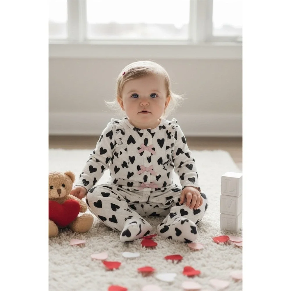 Nicole Miller New York Baby Footed Sleeper Girls 6-9 Months Heart Bow‎